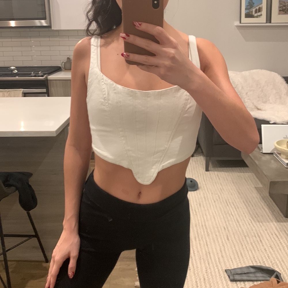 Zara White Denim Corset Top
